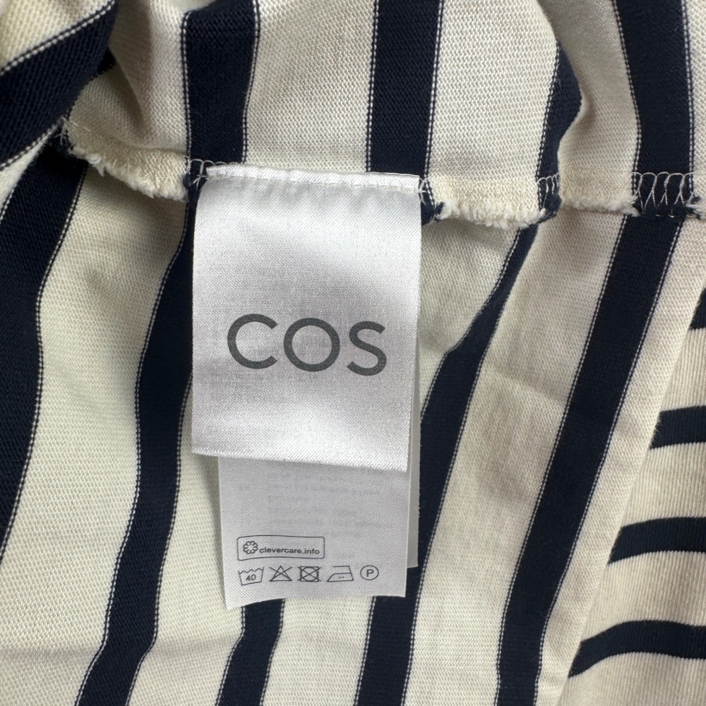 COS Womens Medium Striped Long Sleeve Cotton T-Shirt Cream Navy Blue Breton 8787 - Picture 7 of 8